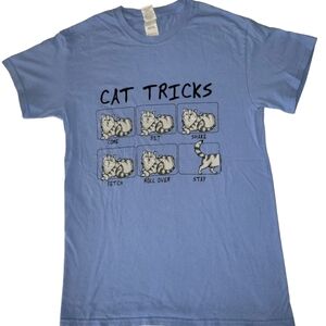 "Cat Tricks" Graphic T-Shirt In Light Blue Size S Unisex For Your Cat Lover